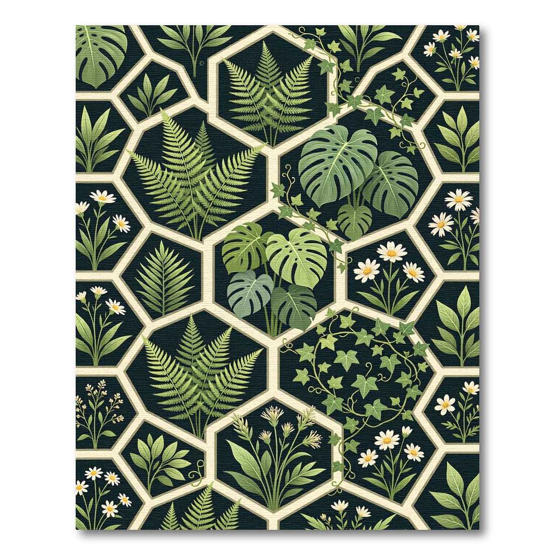 Lush Green Tropical Hexagon Foliage Rug