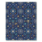 Intricate Navy Gold Floral Geometric Tile Rug