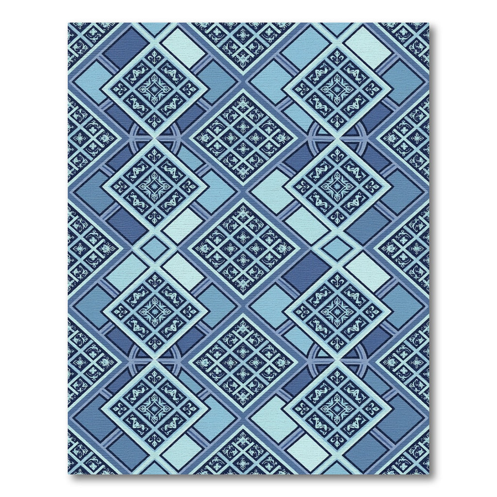Cool Blue Geometric Diamond Tiles Rug