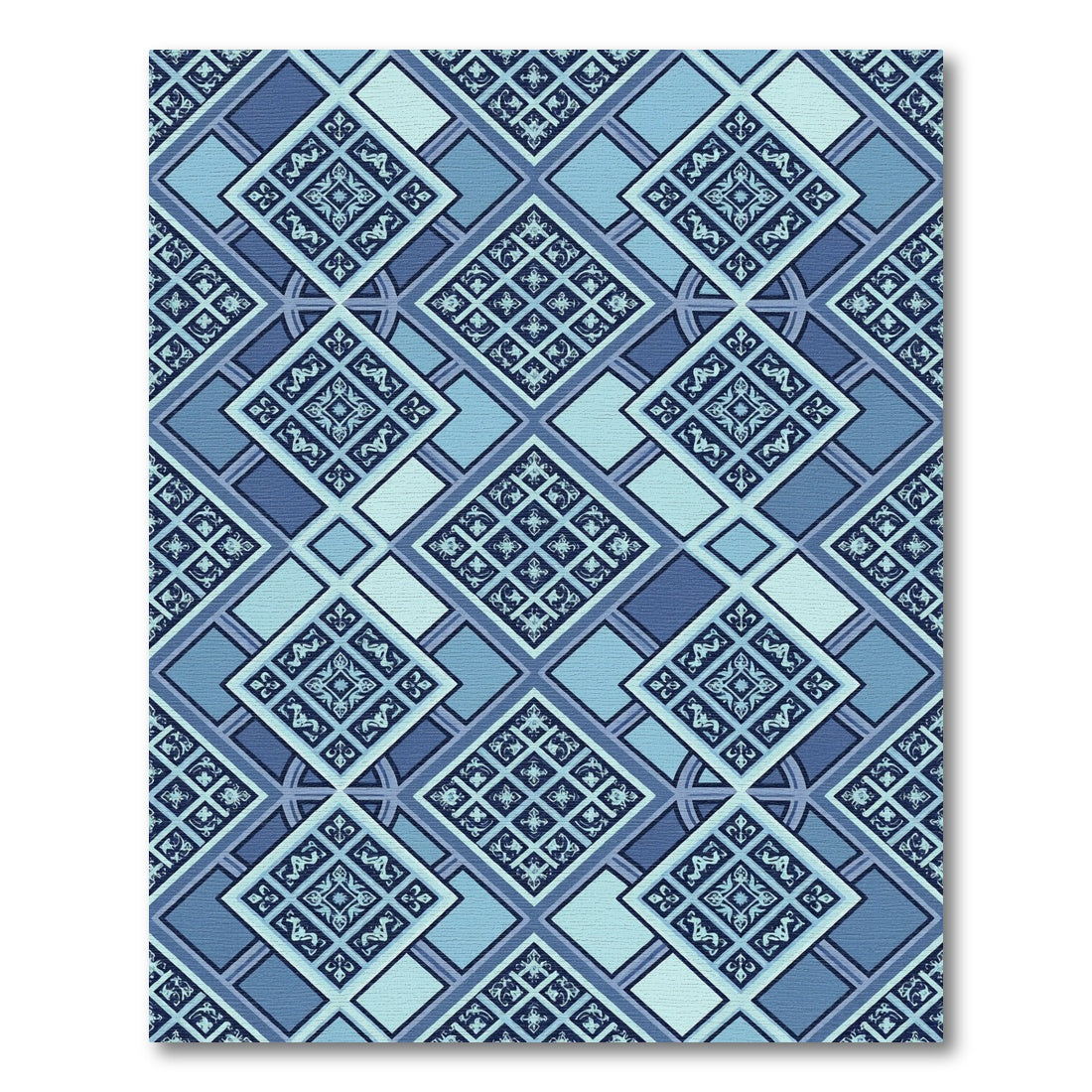 Cool Blue Geometric Diamond Tiles Rug