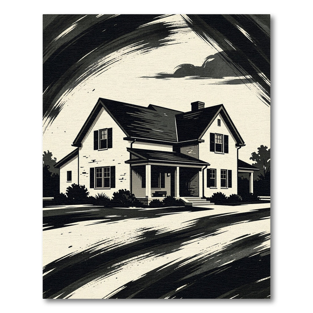 Monochromatic House Abstract Brushstroke Rug