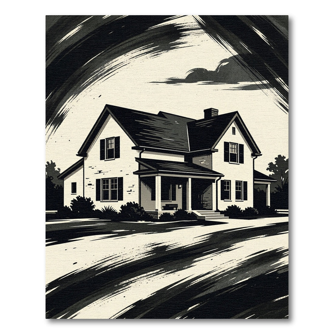 Monochromatic House Abstract Brushstroke Rug