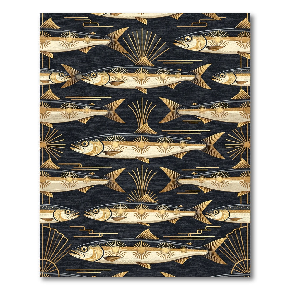 Art Deco Gold Fish Midnight Crest Rug