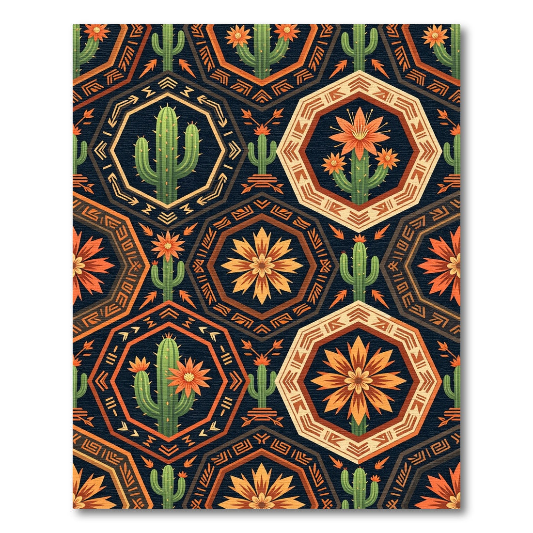 Desert Cactus Hexagon Terracotta Ochre Art Rug