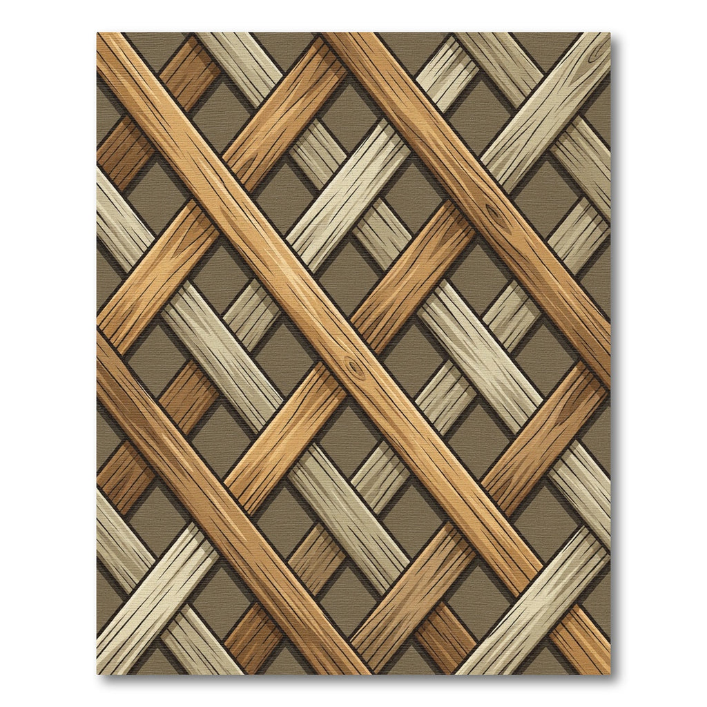 Woven Wood Toned Interlocking Grid Rug