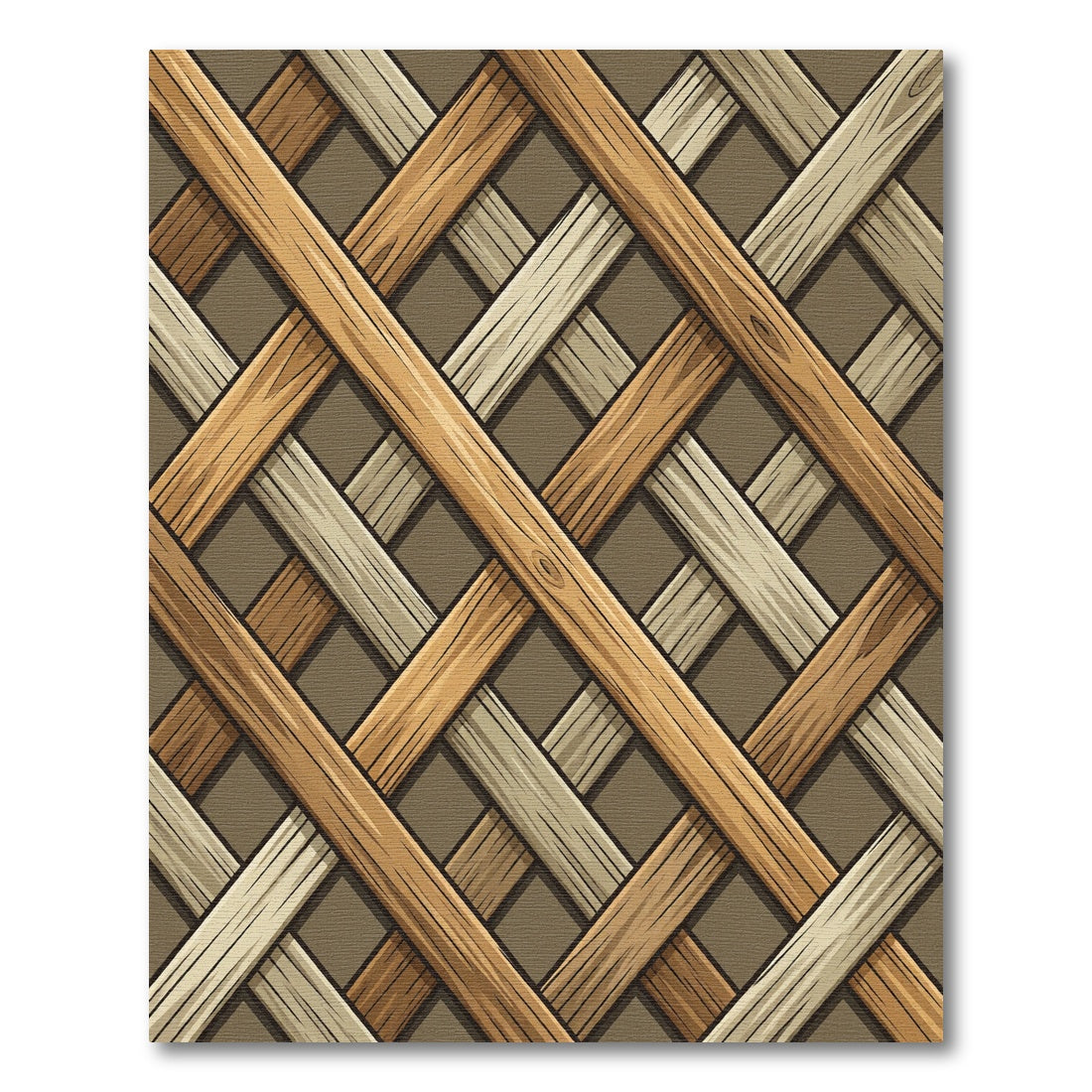 Woven Wood Toned Interlocking Grid Rug