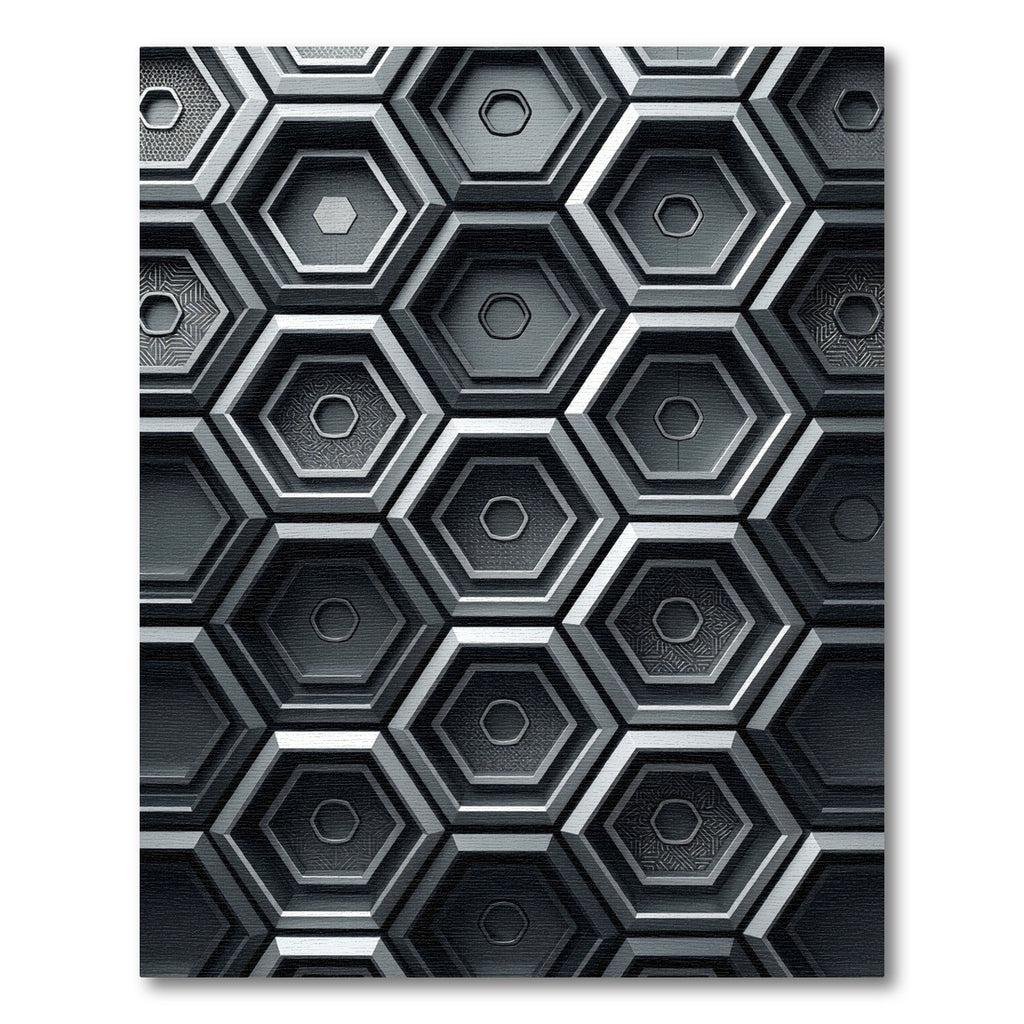 Modern Industrial Metallic Hexagonal Mosaic Rug