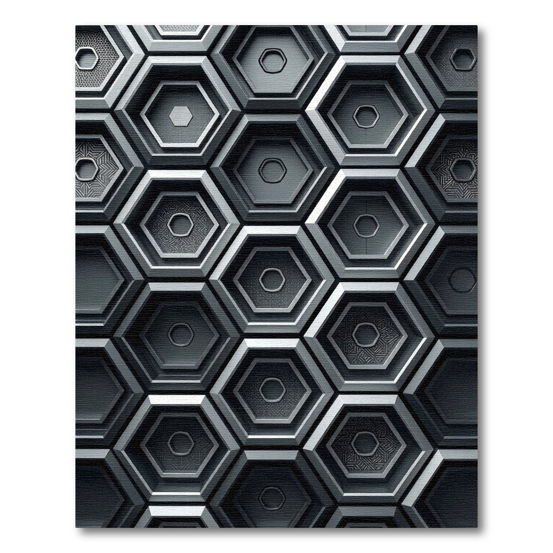 Modern Industrial Metallic Hexagonal Mosaic Rug