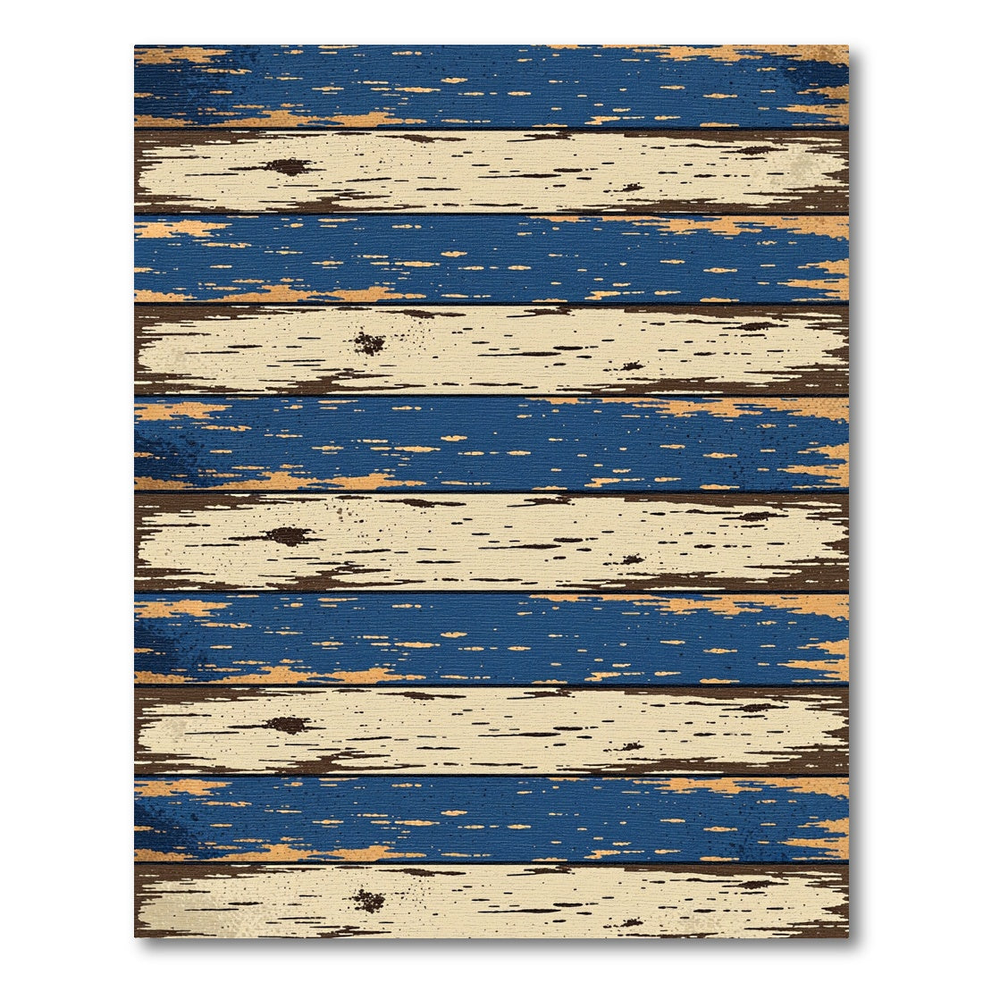 Distressed Navy and Beige Horizontal Plank Rug