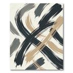 Modern Charcoal and Tan Abstract Brushstroke Rug