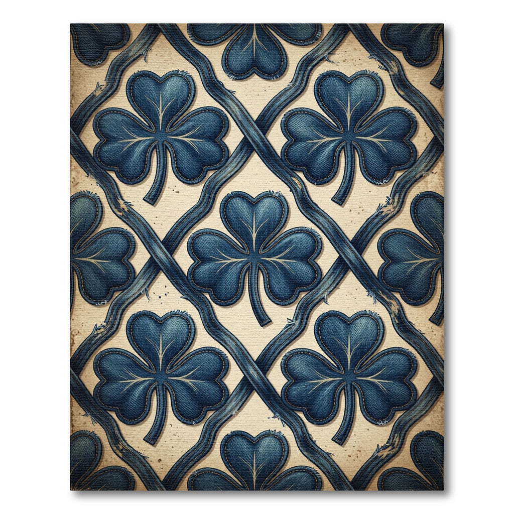 Denim Blue Shamrock Lattice Trellis Rug