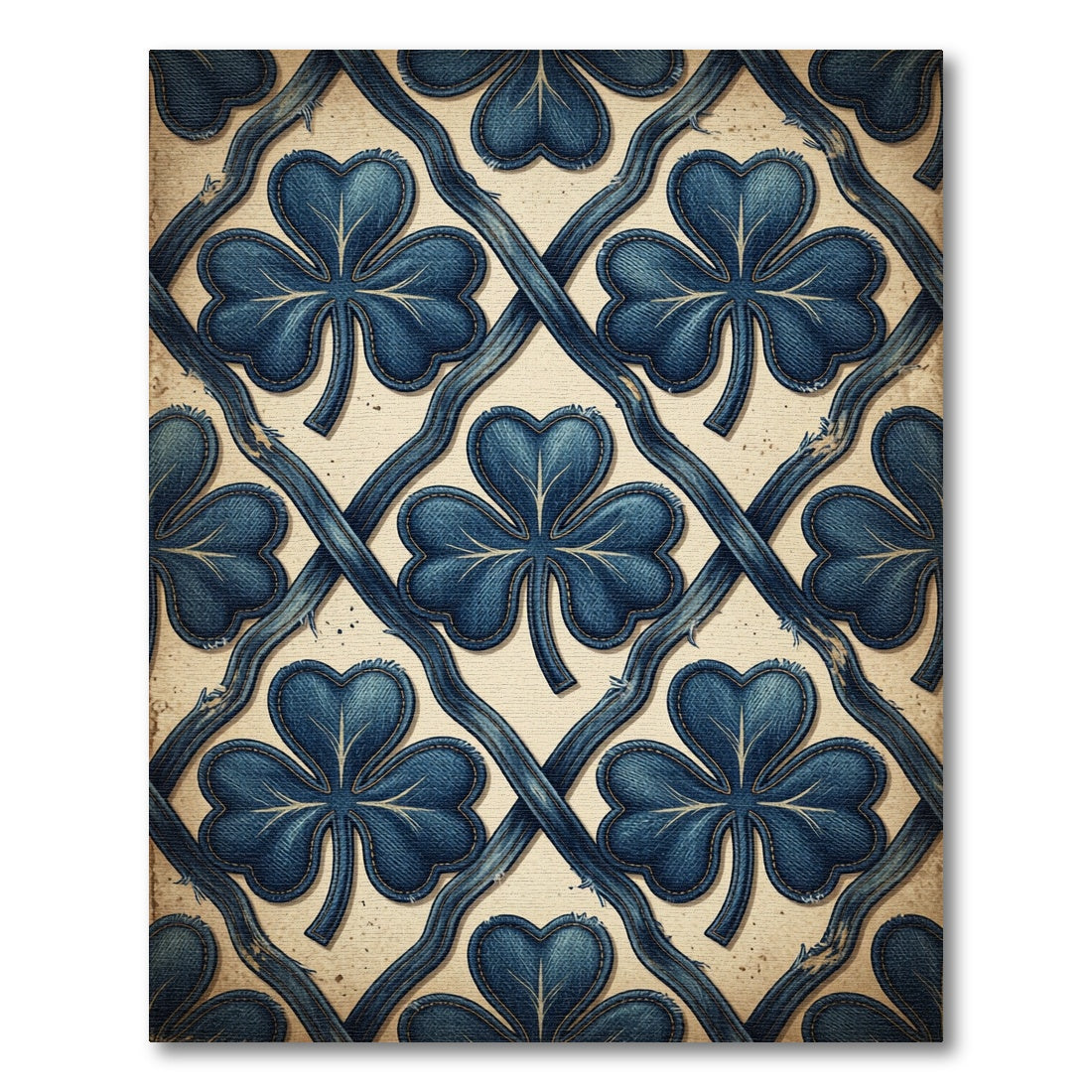 Denim Blue Shamrock Lattice Trellis Rug