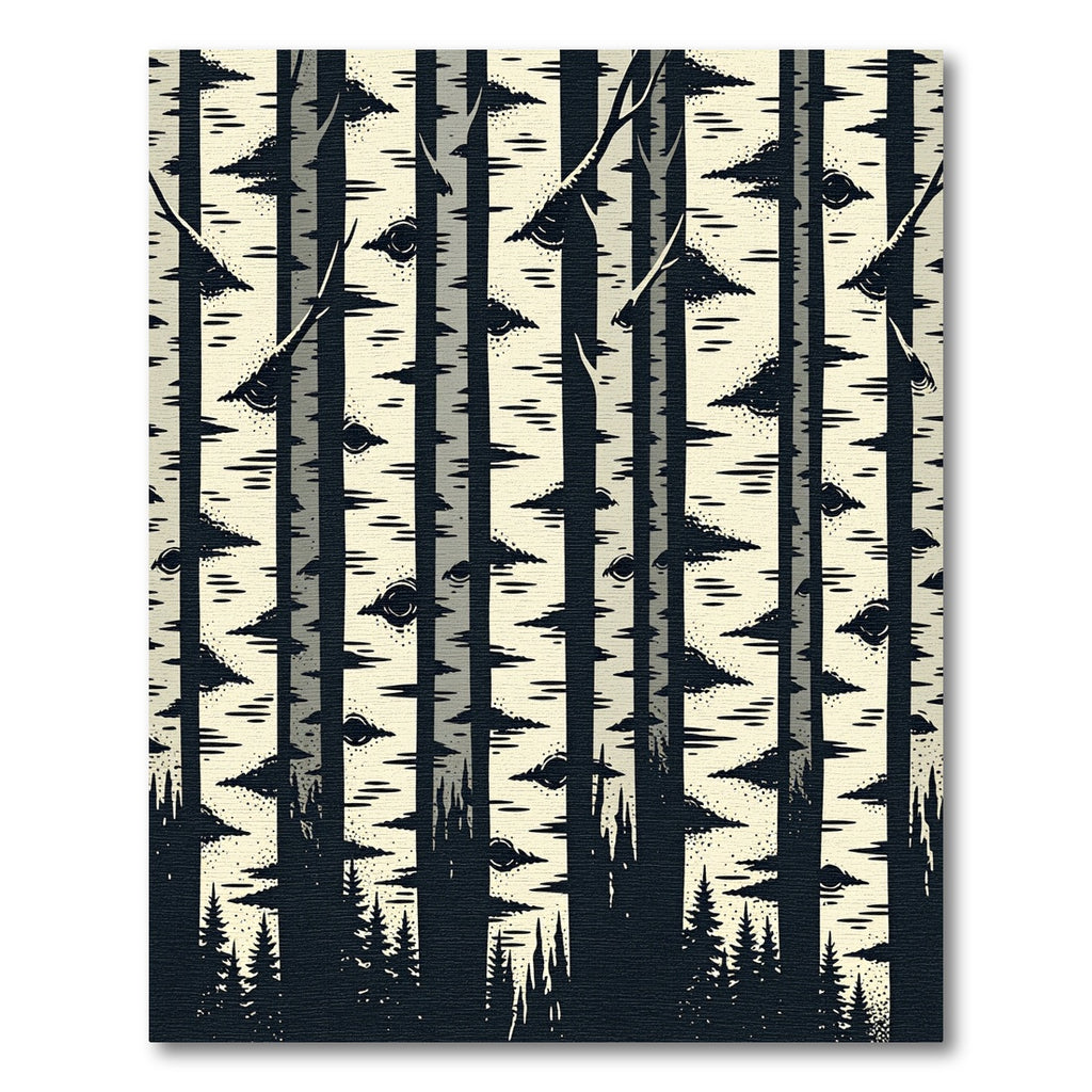 Eerie Monochrome Birch Forest Eyes Rug