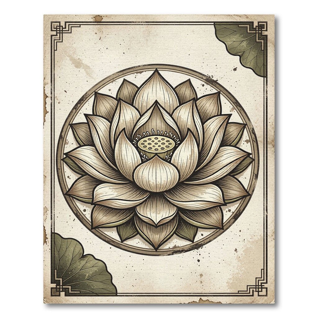 Vintage Sepia Lotus Zen Meditation Rug