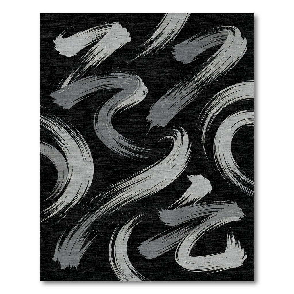 Modern Minimalist Gray Swirling Abstract Strokes Rug