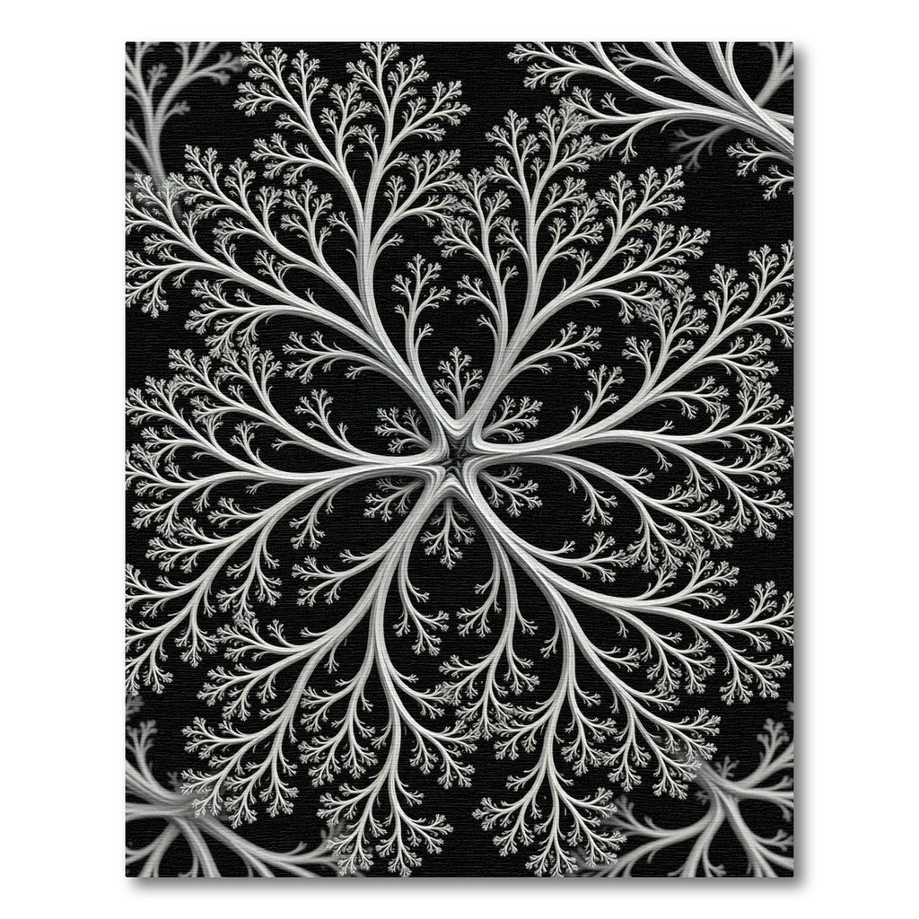 Monochrome Fractal Snowflake Floral Rug