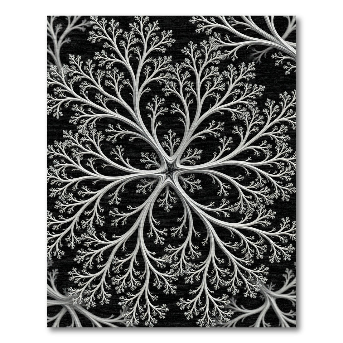Monochrome Fractal Snowflake Floral Rug
