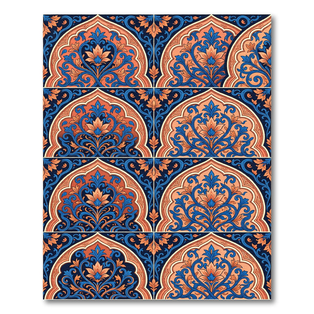 Coral Blue Floral Archway Medina Rug