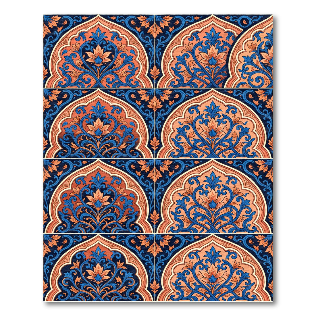 Coral Blue Floral Archway Medina Rug