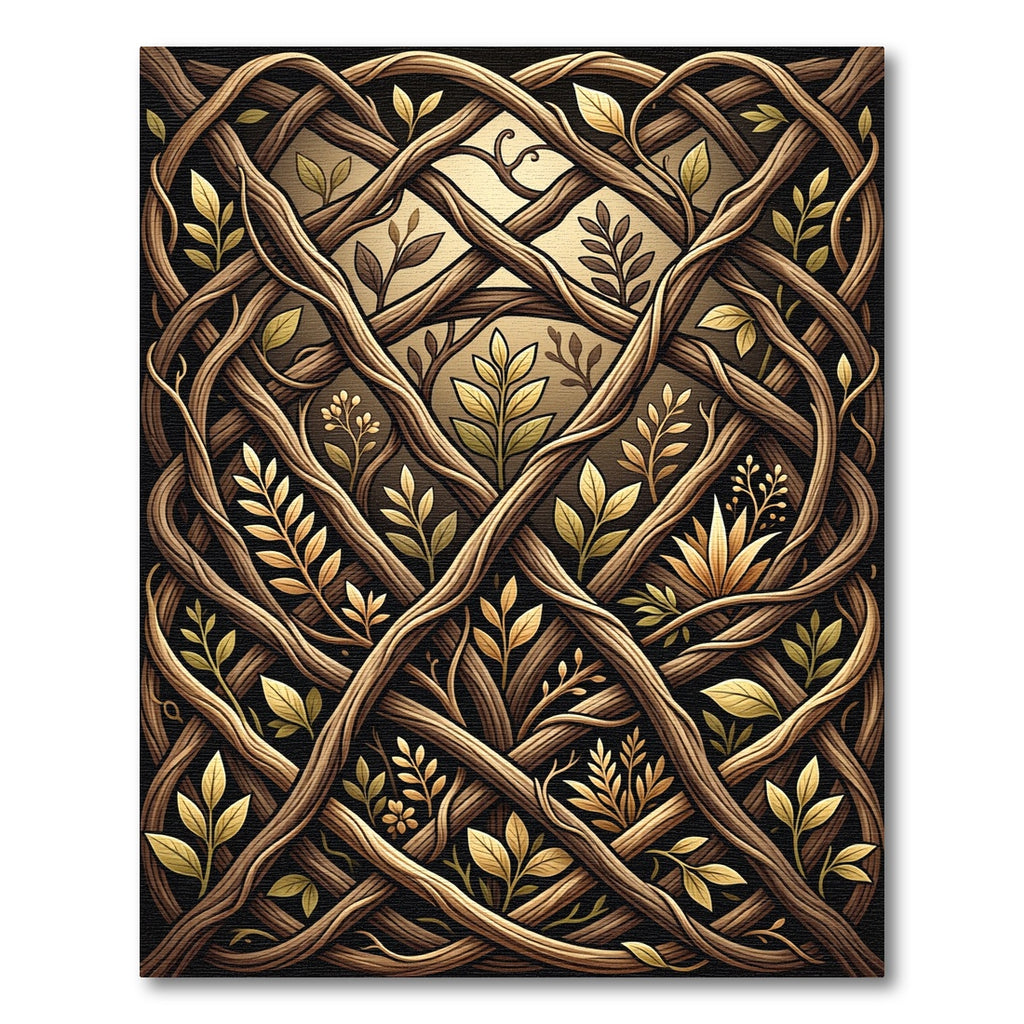 Brown Intertwined Wood Leaf Pattern Rug
