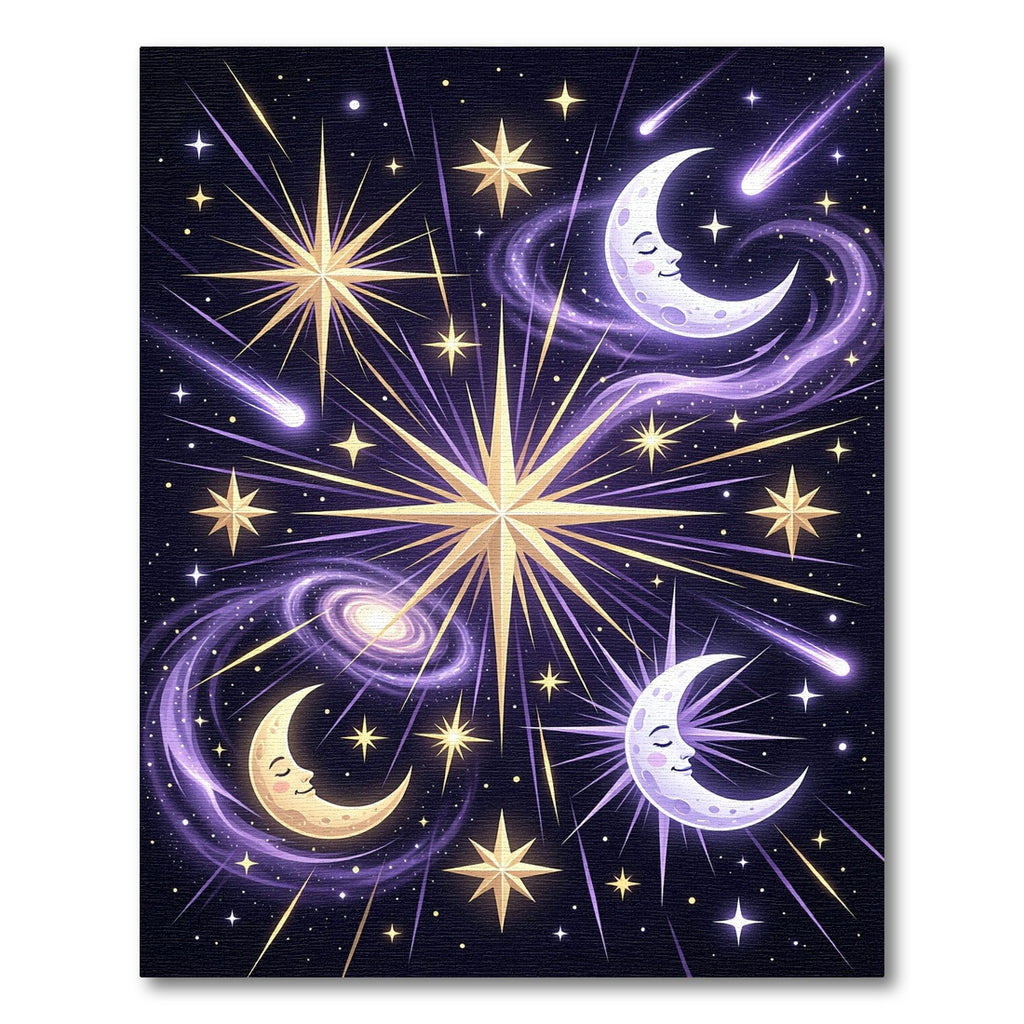 Celestial Moon and Starry Galaxy Rug