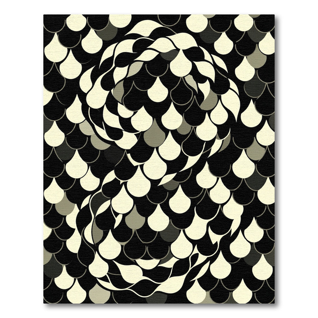Monochrome Abstract Teardrop Geometric Swirl Rug