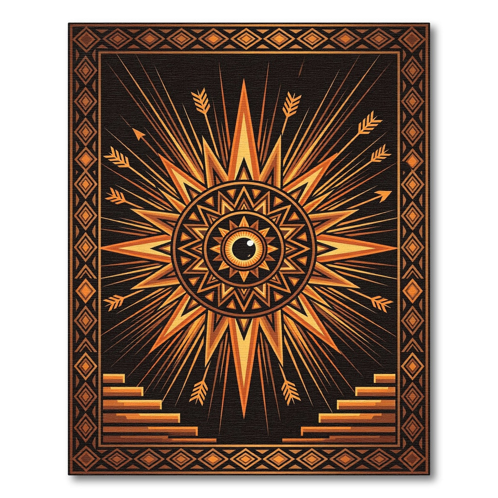 Golden Celestial Eye Sunburst Arrow Rug