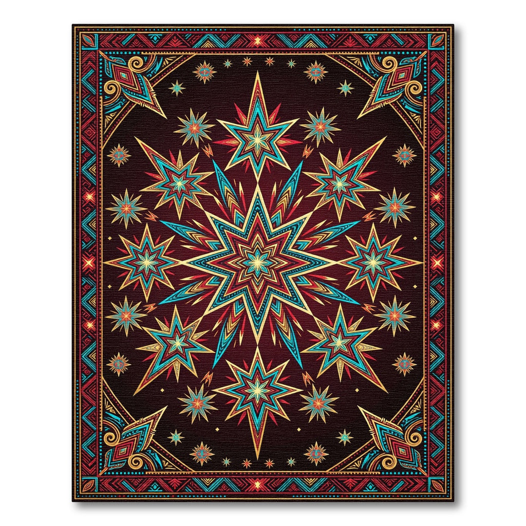 Celestial Teal and Gold Starry Medallion Rug