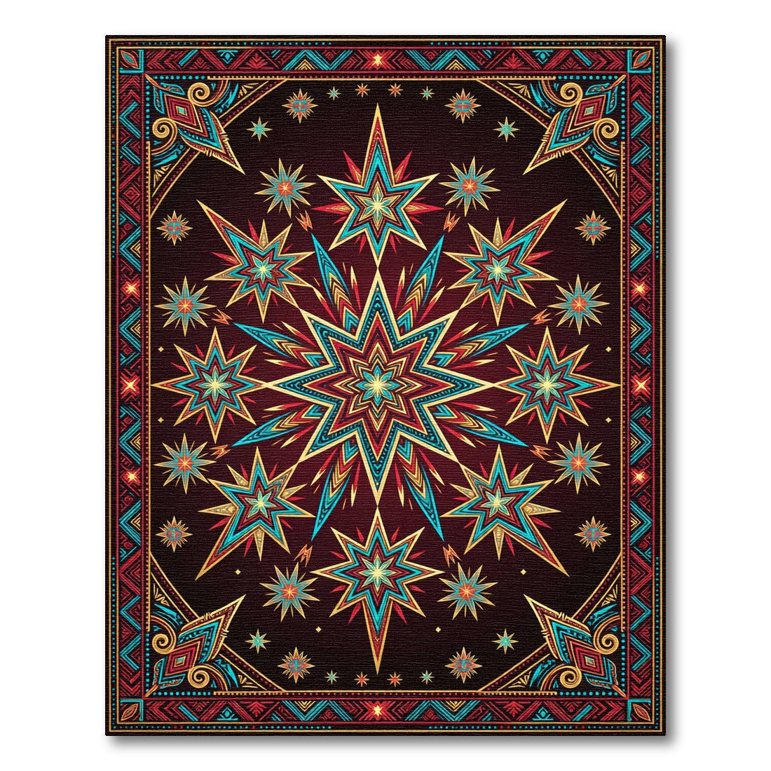 Celestial Teal and Gold Starry Medallion Rug