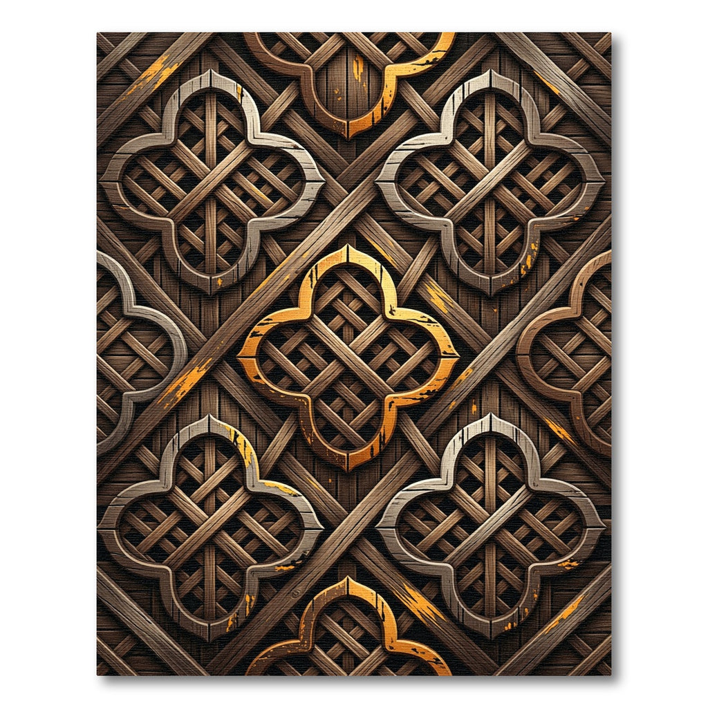 Rustic Brown Lattice Quatrefoil Geometric Rug