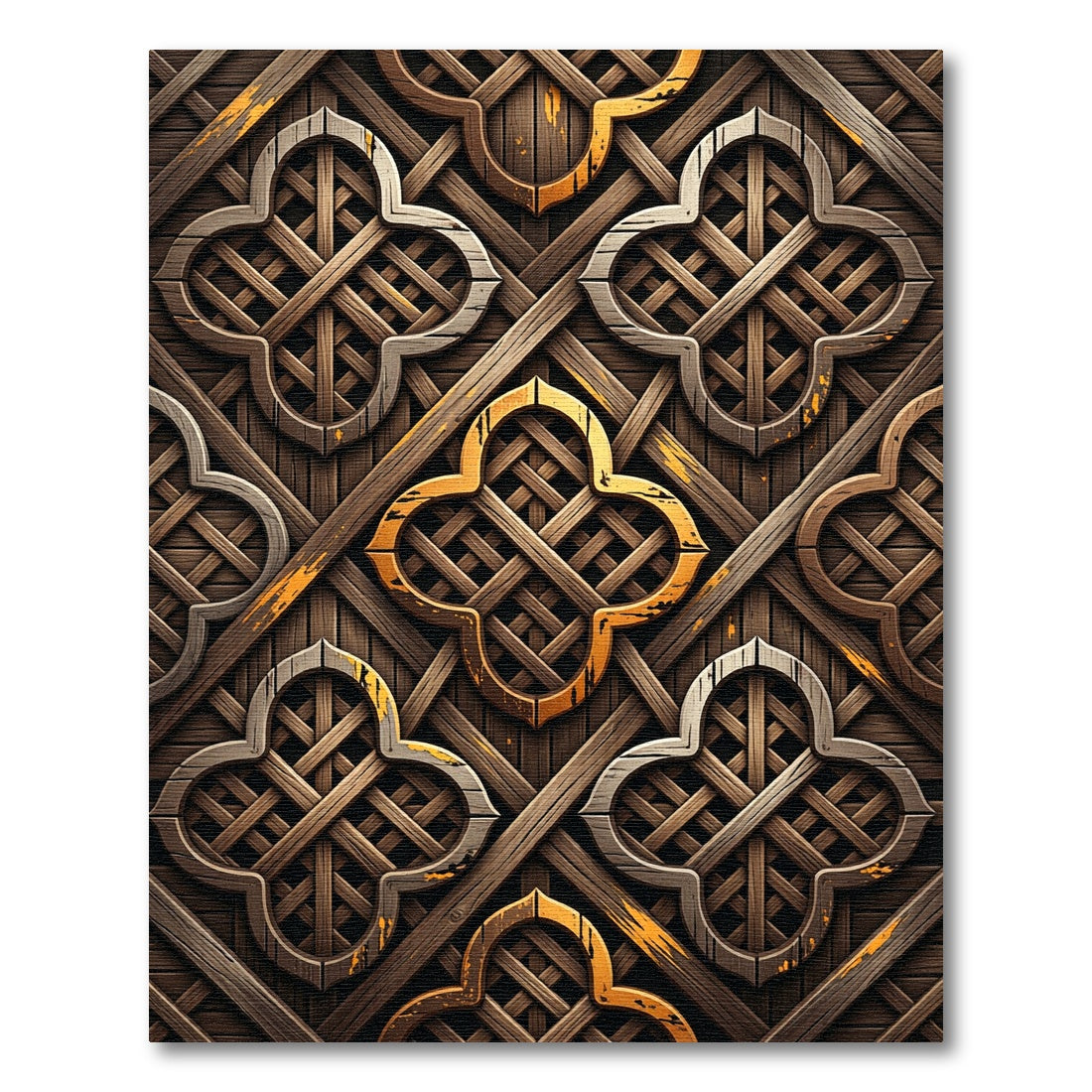 Rustic Brown Lattice Quatrefoil Geometric Rug
