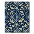 Aquatic Blue Floral Fish Medallion Rug