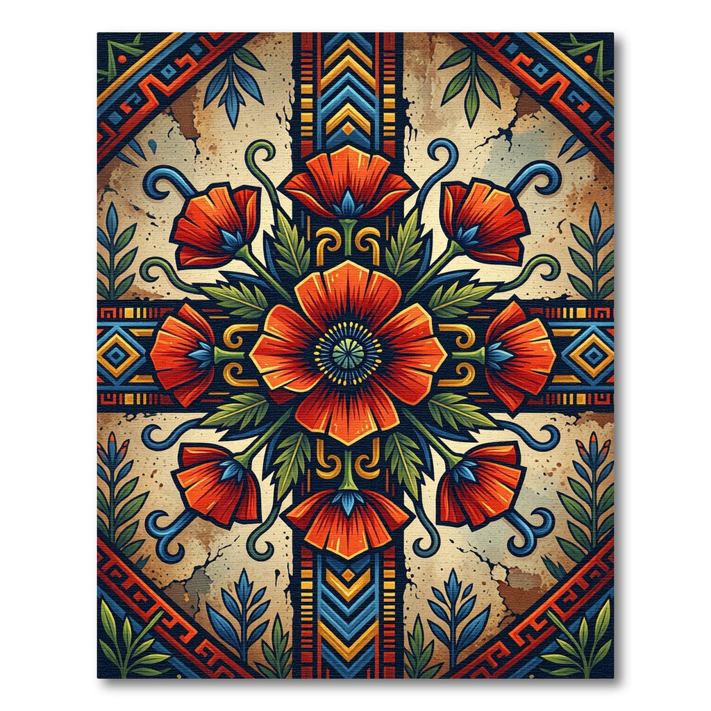 Vibrant Orange Poppy Floral Medallion Rug
