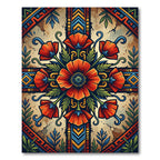 Vibrant Orange Poppy Floral Medallion Rug