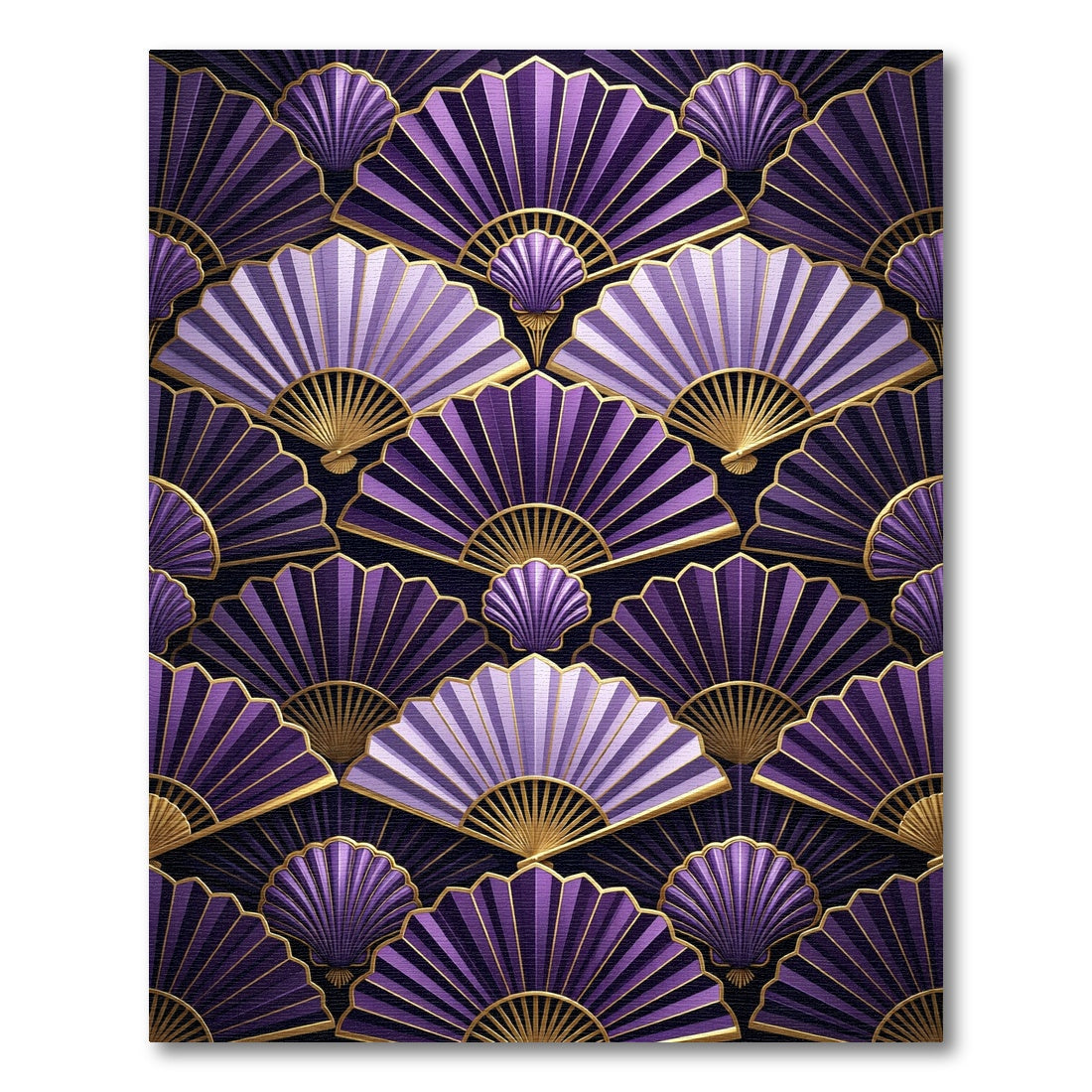 Art Deco Purple Gold Fan Arrangement Rug