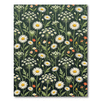 Dark Botanical Daisy Meadow Illustration Rug