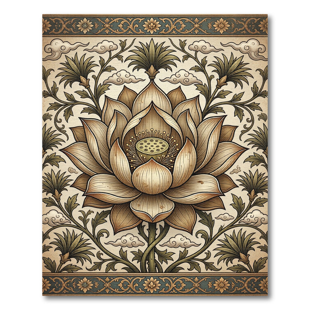 Neutral Cream Lotus Blossom Floral Rug