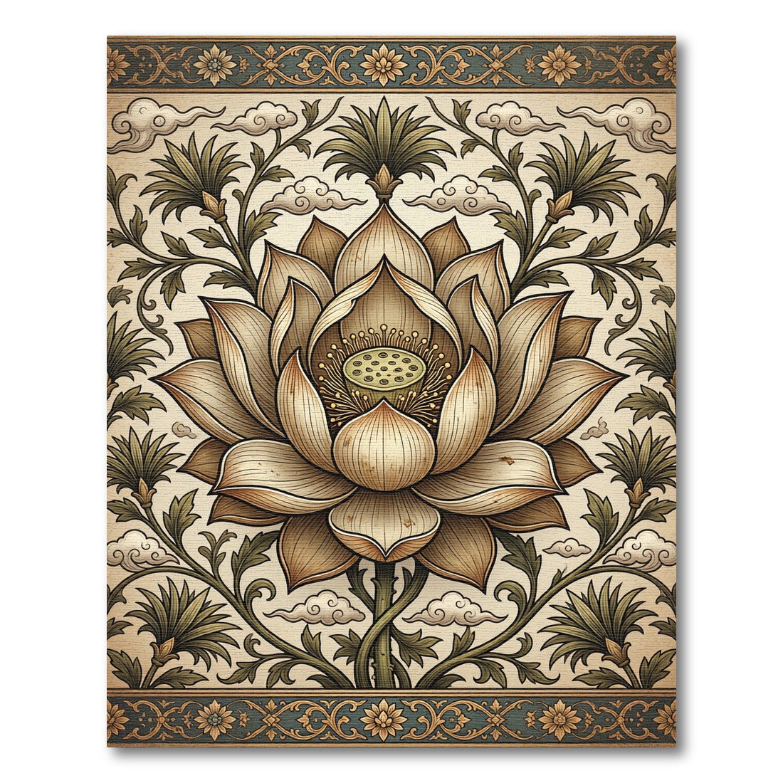 Neutral Cream Lotus Blossom Floral Rug