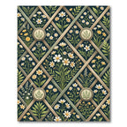 Dark Botanical Chamomile Trellis Lattice Rug