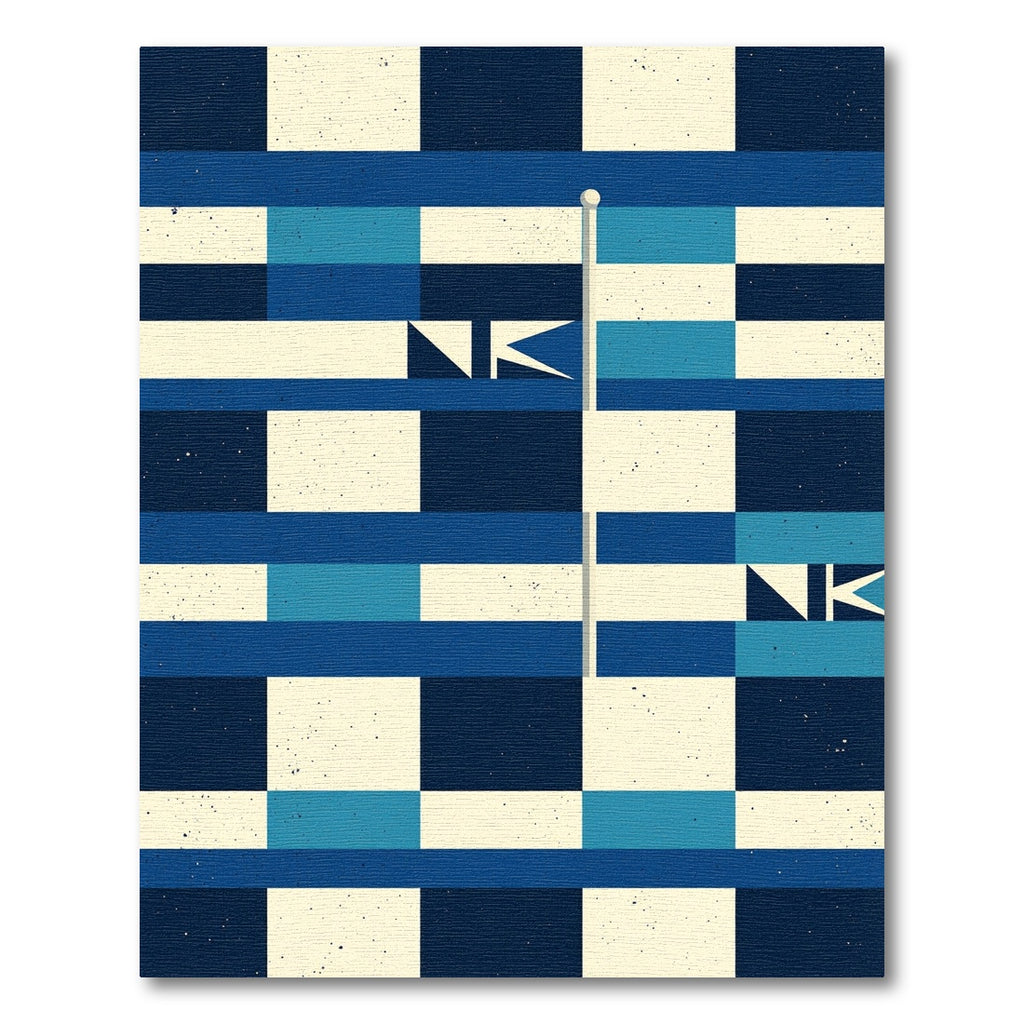 Geometric Navy Blue Cream Grid Flag Rug