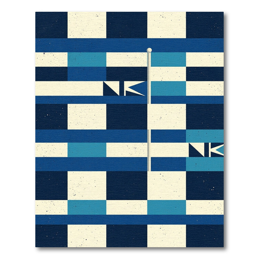Geometric Navy Blue Cream Grid Flag Rug