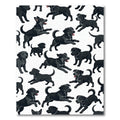 Playful Black Puppy Scattered Illustration Rug