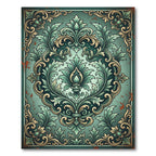 Antique Teal and Gold Acanthus Scroll Rug
