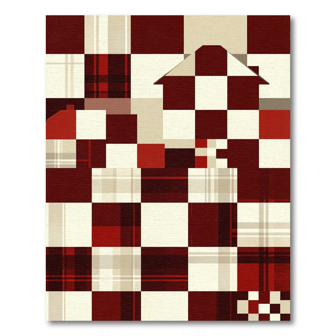 Modern Geometric Burgundy Checkered House Rug