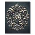 Ornate Metallic Silver Floral Scroll Rug