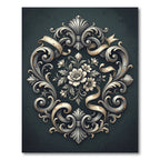 Ornate Metallic Silver Floral Scroll Rug