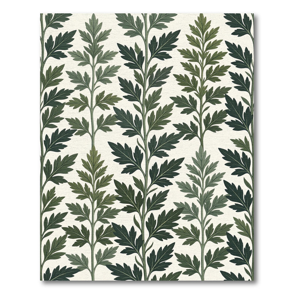 Sage Green Botanical Fern Leaf Rug