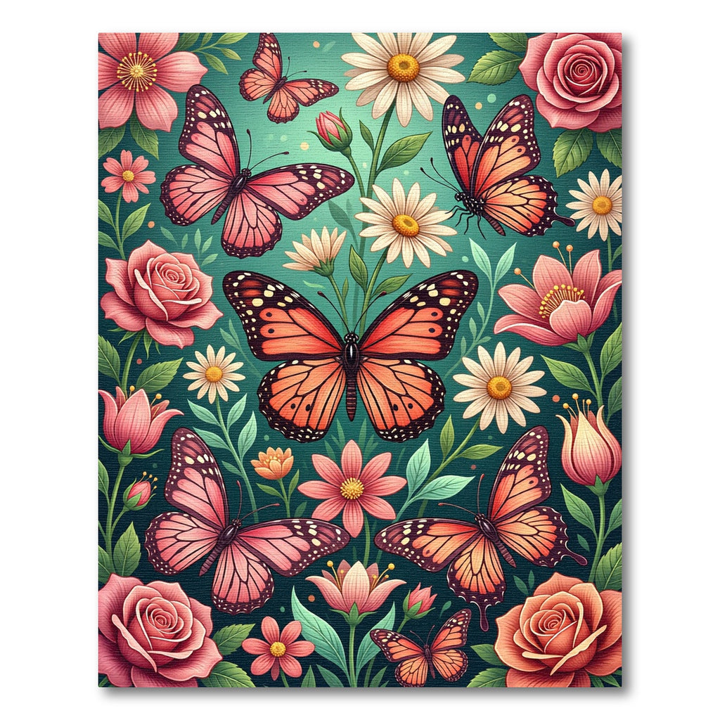 Coral Butterflies Pink Flowers Garden Rug