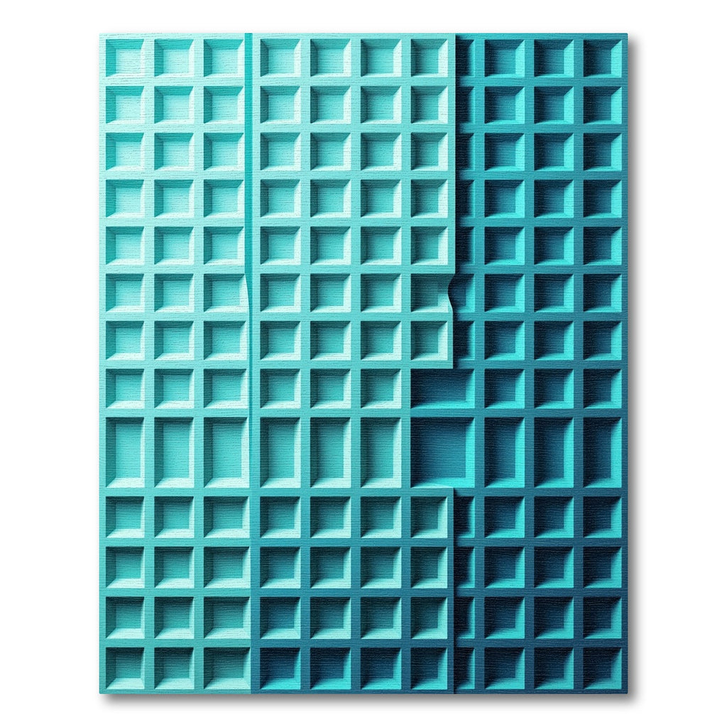 Modern Geometric Teal Grid Texture Rug