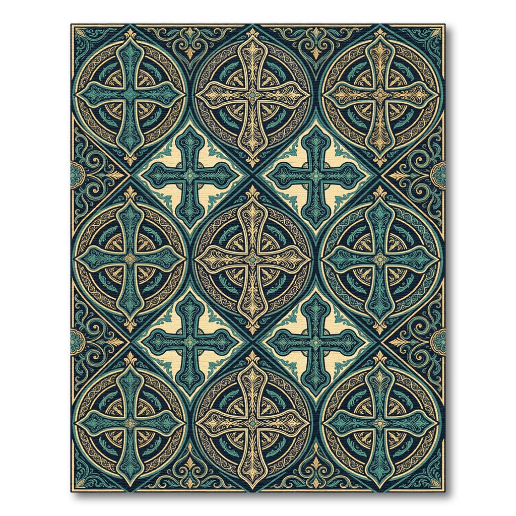 Emerald Teal Cross Medallion Pattern Rug